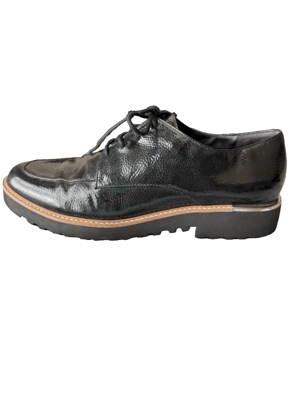 Franco Sarto Black Patent Charles Oxford Shoes 9.5M Lace Up Preppy Academia